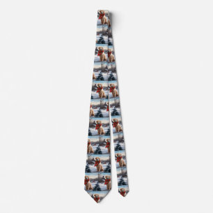 Golden Retriever Dog in Snow Christmas Tie