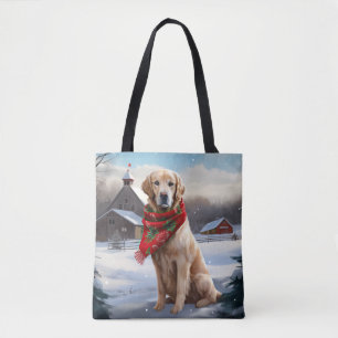 Golden Retriever Dog in Snow Christmas Tote Bag