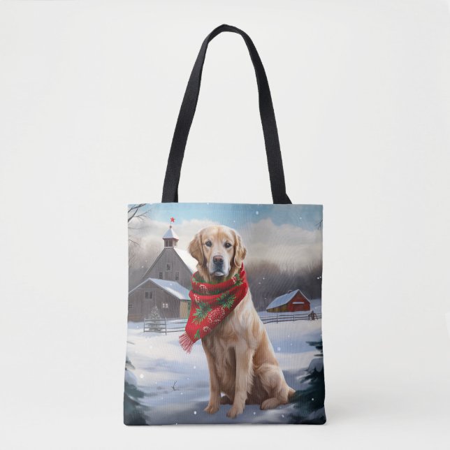 Golden Retriever Dog in Snow Christmas Tote Bag (Front)