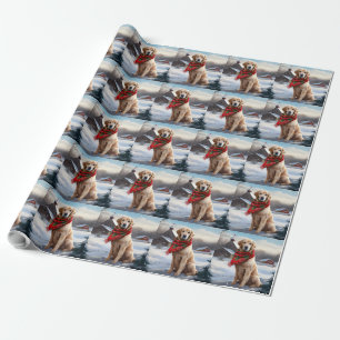 Golden Retriever Dog in Snow Christmas Wrapping Paper