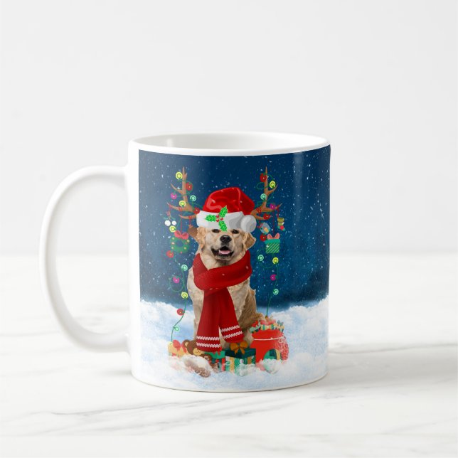 Golden Retriever Dog in Snow with Christmas Gifts  Coffee Mug (Left)