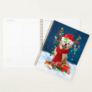 Golden Retriever Dog in Snow with Christmas Gifts Planner