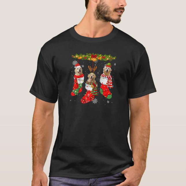 Golden Retriever Dog In Socks Christmas Lights Swe T-Shirt (Front)