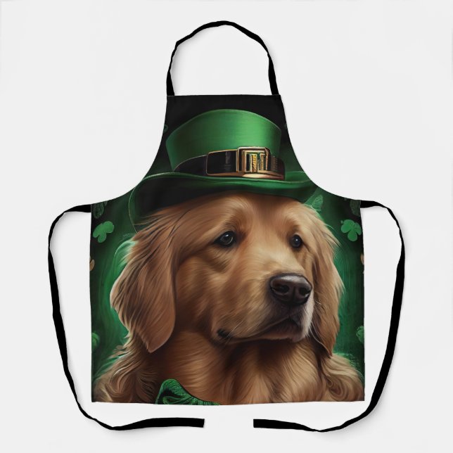 Golden Retriever Dog in St. Patrick's Day Apron (Front)