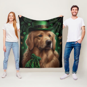 Golden Retriever Dog in St. Patrick's Day Fleece Blanket