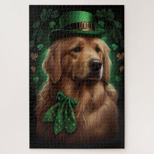 Golden Retriever Dog in St. Patrick's Day Jigsaw Puzzle