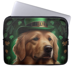 Golden Retriever Dog in St. Patrick's Day Laptop Sleeve