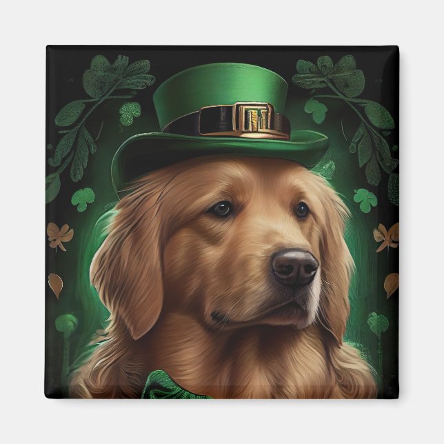 Golden Retriever Dog in St. Patrick's Day Magnet (Front)
