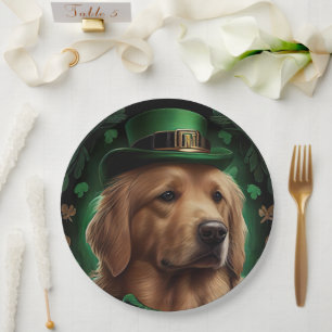 Golden Retriever Dog in St. Patrick's Day Paper Plate
