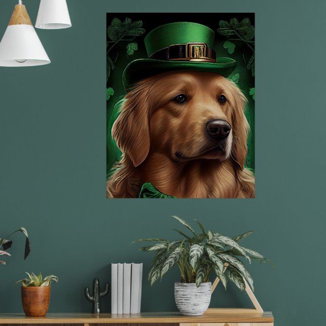 Golden Retriever Dog in St. Patrick's Day Poster (Living Room 1)