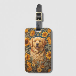 Golden Retriever Dog In Sunflower Field  Luggage Tag