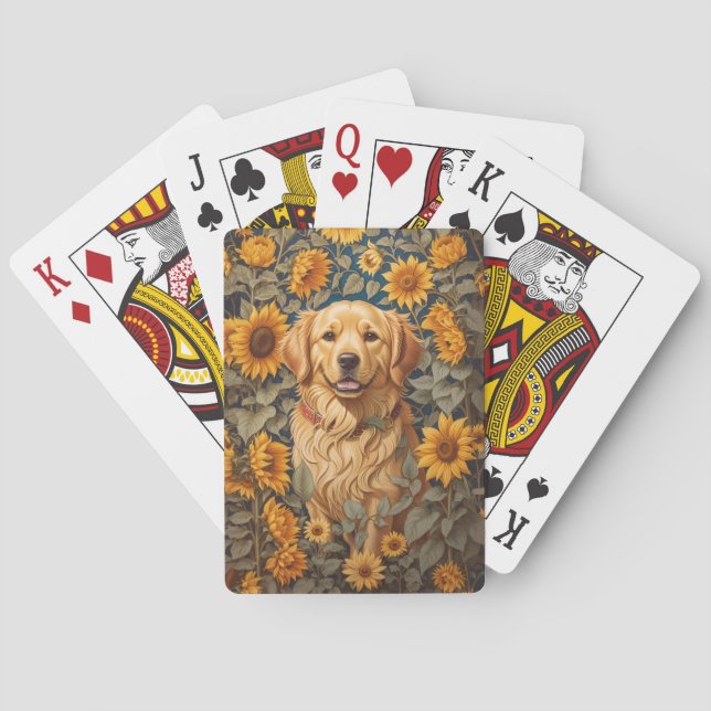 Golden Retriever Dog In Sunflower Field  Playing Cards (Back)