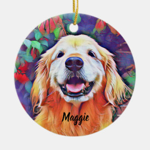 Golden Retriever Dog in Vibrant Colours Christmas Ceramic Tree Decoration