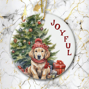 Golden Retriever Dog in Winter Scarf and Hat Ceramic Tree Decoration