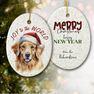 Golden Retriever Dog Joy to the World Ceramic Tree Decoration