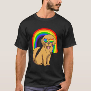 Golden Retriever Dog Lgbt Rainbow Usa Us Flag Meri T-Shirt