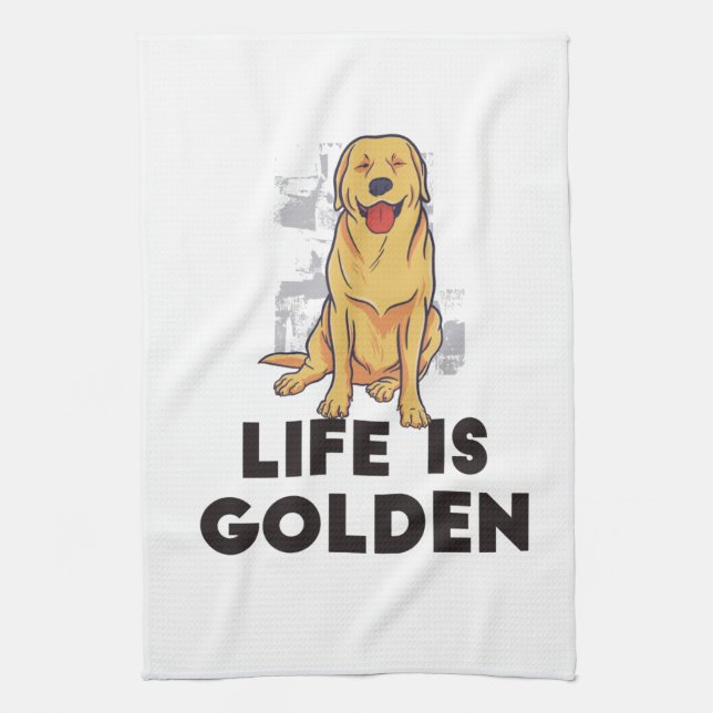Golden Retriever Dog - Life Is Golden Tea Towel (Vertical)