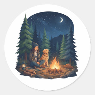 Golden Retriever Dog Lover Camping Classic  Round Sticker