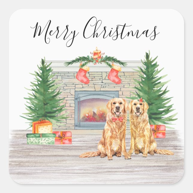 Golden Retriever Dog Lover Christmas Square Sticker (Front)