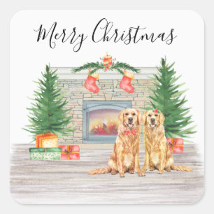 Golden Retriever Dog Lover Christmas Square Sticker