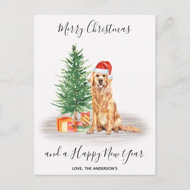 Golden Retriever Dog Lover Cute Merry Christmas Ho Holiday Postcard (Front)