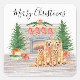 Golden Retriever Dog Lover Merry Christmas Square Sticker
