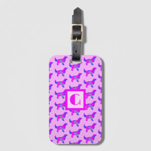 Golden Retriever Dog Lover Pink & Blue Monogram Luggage Tag