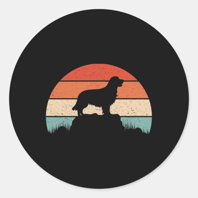 Golden Retriever Dog Lover Retro Sunset Classic Round Sticker (Front)