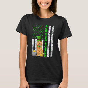 Golden Retriever Dog Lover Us Flag Shamrock St Pat T-Shirt