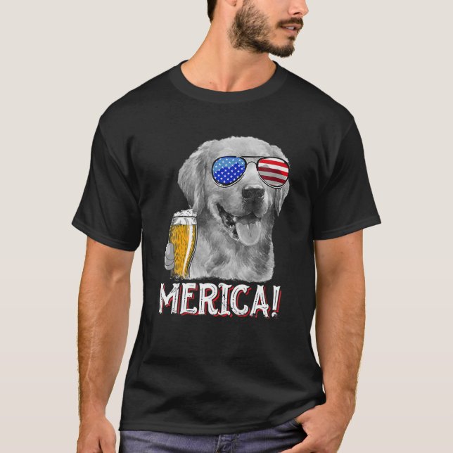 Golden Retriever Dog Merica 4Th July Patriotic Ame T-Shirt (Front)