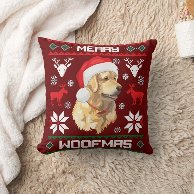 Golden Retriever Dog Merry Woofmas Christmas Sweat Cushion (Blanket)