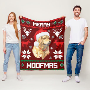 Golden Retriever Dog Merry Woofmas Christmas Sweat Fleece Blanket