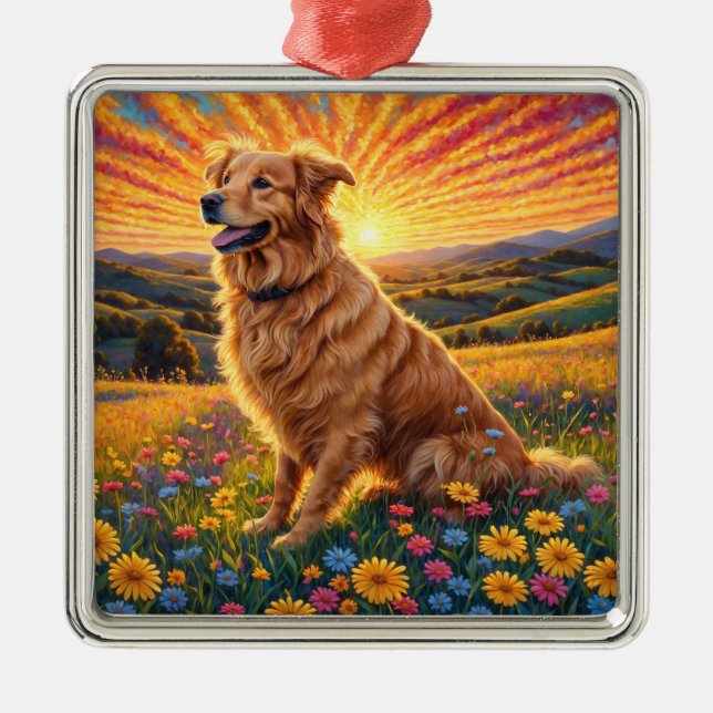 Golden Retriever dog Metal Tree Decoration (Front)