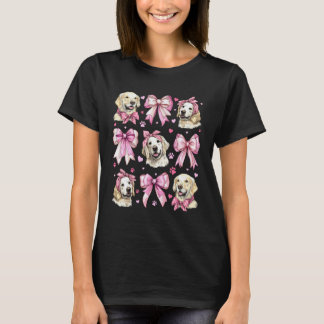 Golden Retriever Dog Mum Girl Coquette Bow Pink T-Shirt