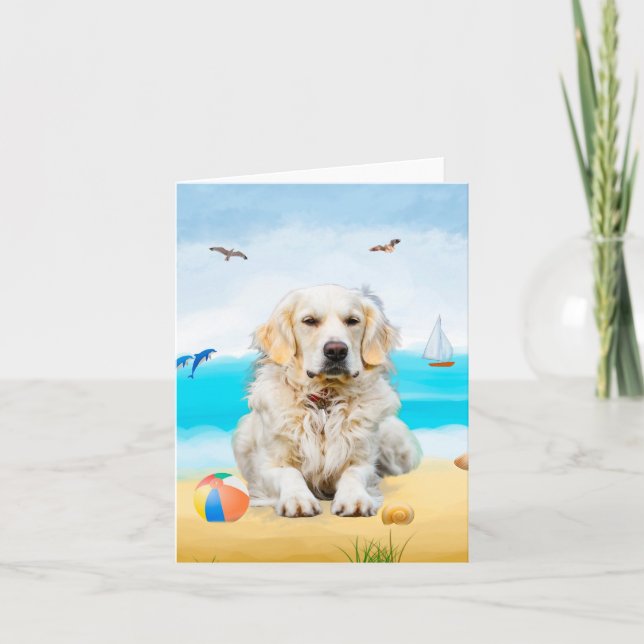 Golden Retriever Dog on Beach Card (Front)