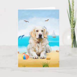 golden retriever Dog on Beach  Card