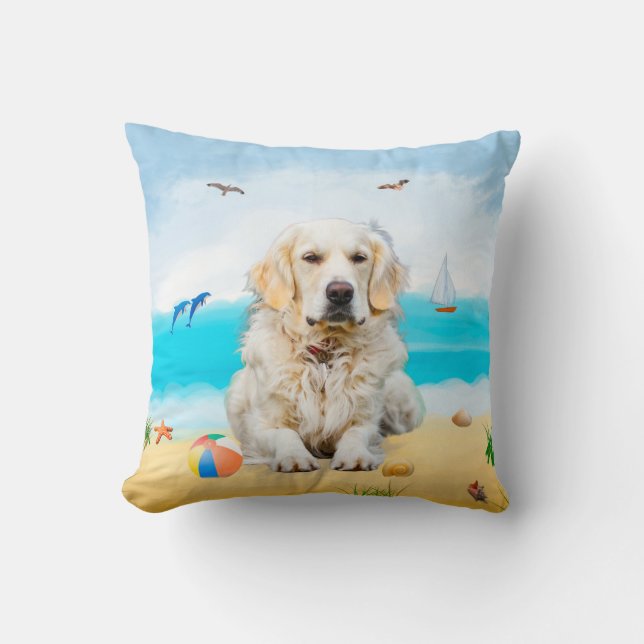 Golden Retriever Dog on Beach Cushion (Front)