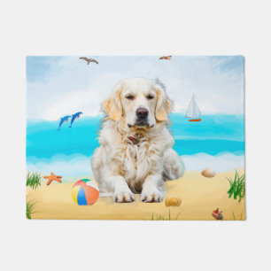 Golden Retriever Dog on Beach Doormat