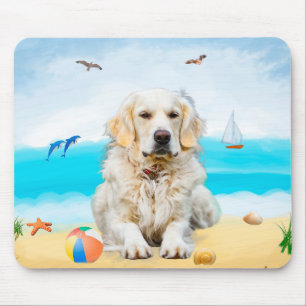 Golden Retriever Dog on Beach Mouse Mat