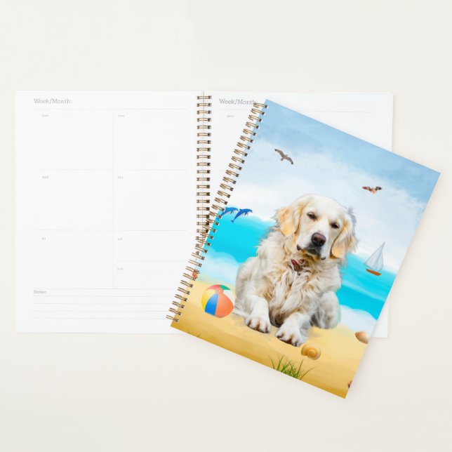 Golden Retriever Dog on Beach Planner (Display)