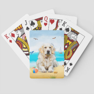 Golden Retriever Dog on Beach Playing Cards