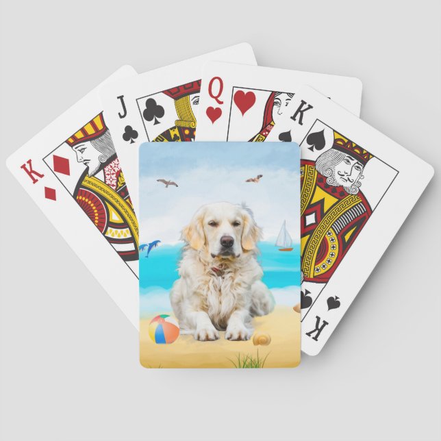 Golden Retriever Dog on Beach Playing Cards (Back)
