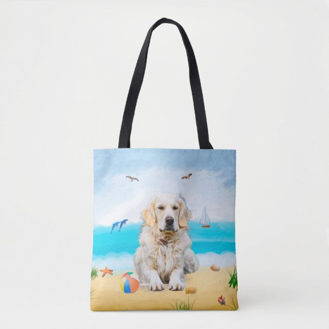 Golden Retriever Dog on Beach Tote Bag (Front)