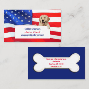 Golden Retriever dog on flag Business Card