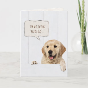 Golden Retriever dog on white wood Card