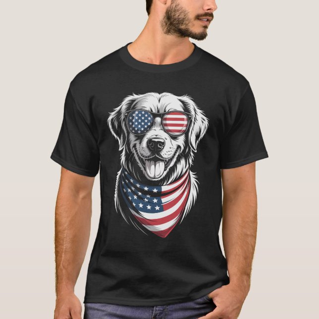 Golden Retriever Dog Patriotic 4Th Of July America T-Shirt (Front)