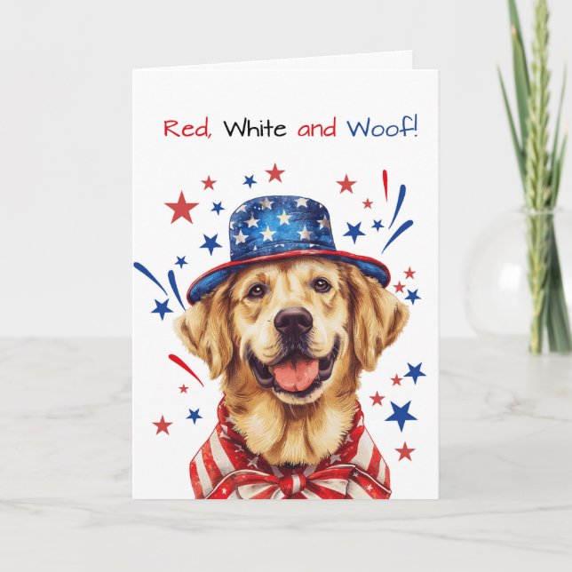 Golden Retriever Dog Patriotic Hat 4th of July Card (Front)