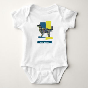 Golden Retriever Dog & Paw Y&B Grid Square Baby Bodysuit