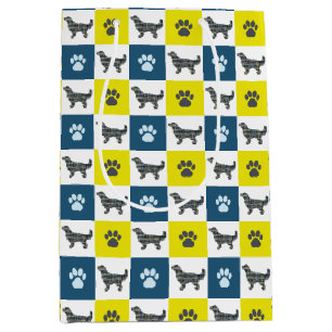 Golden Retriever Dog & Paw Yellow & Blue Grid Medium Gift Bag