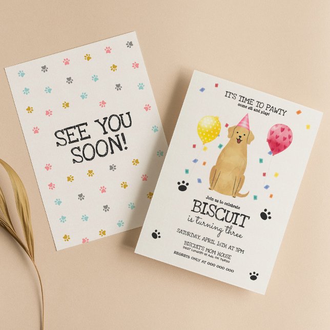 Golden Retriever Dog Pawty Puppy Birthday Pink Invitation (Creator Uploaded)